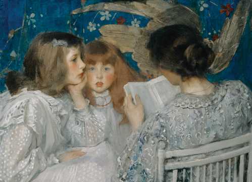Painting of daughters and their mother reading