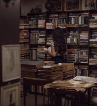 Girl reading in a library