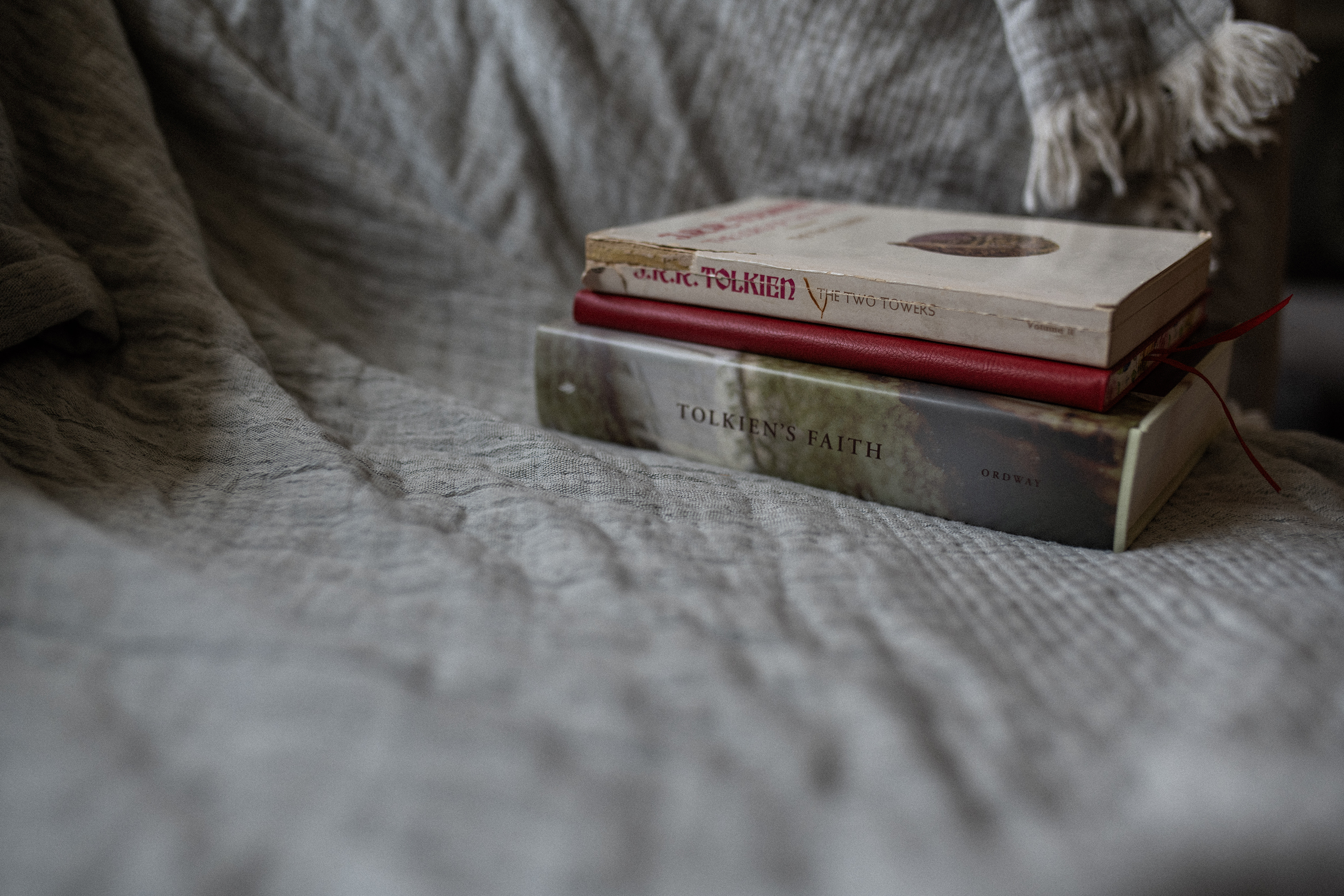 Tolkien books stacked