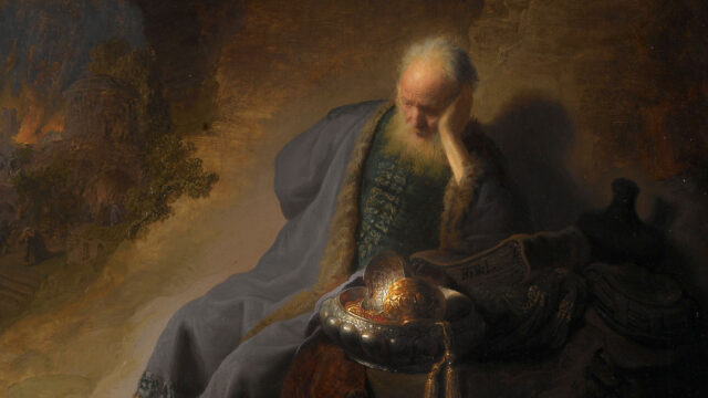 Man pensive as he holds wealth and riches