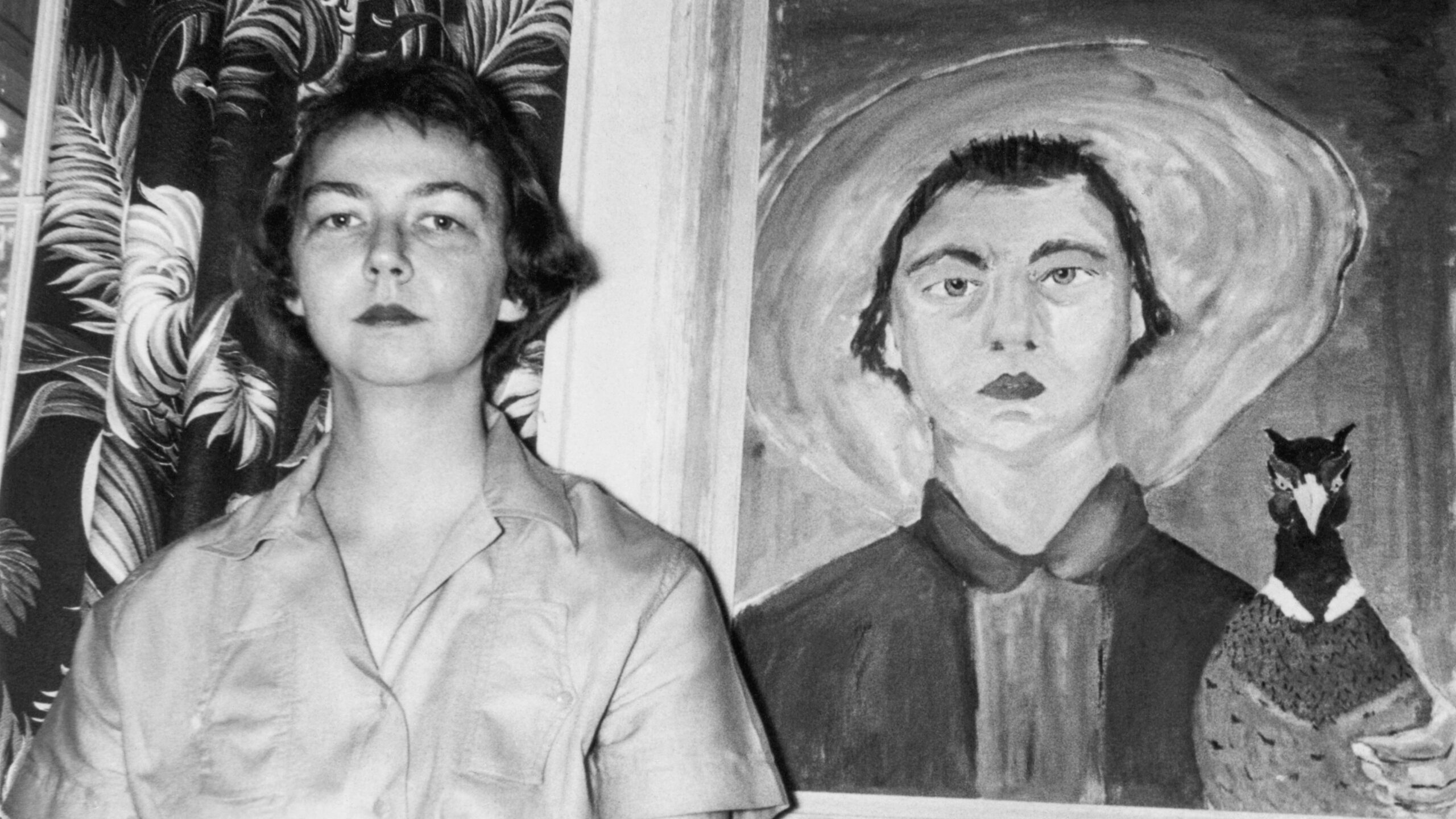 Flannery O'Connor with a painting of herself