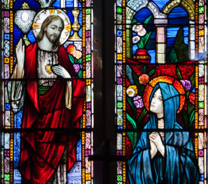 stained glass window of Jesus and His Sacred Heart