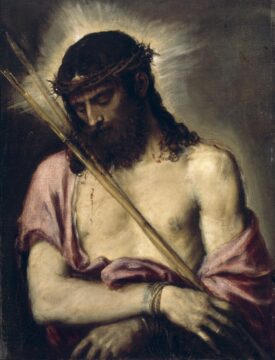Jesus with crown of thorns and whip