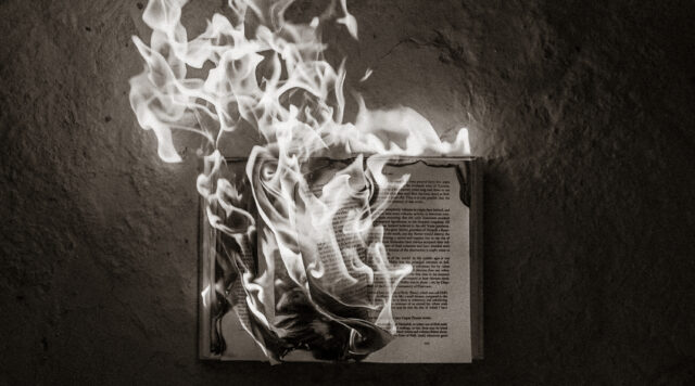 book being set on fire
