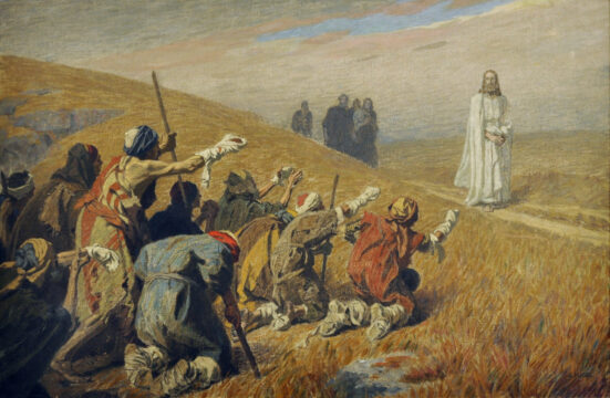 Christ facing a crowd