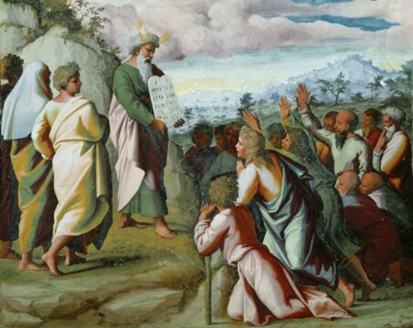 Moses showing the Ten Commandments