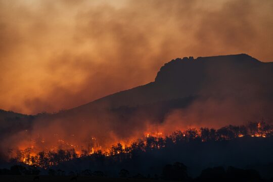 a mountain landscape with a forest fire