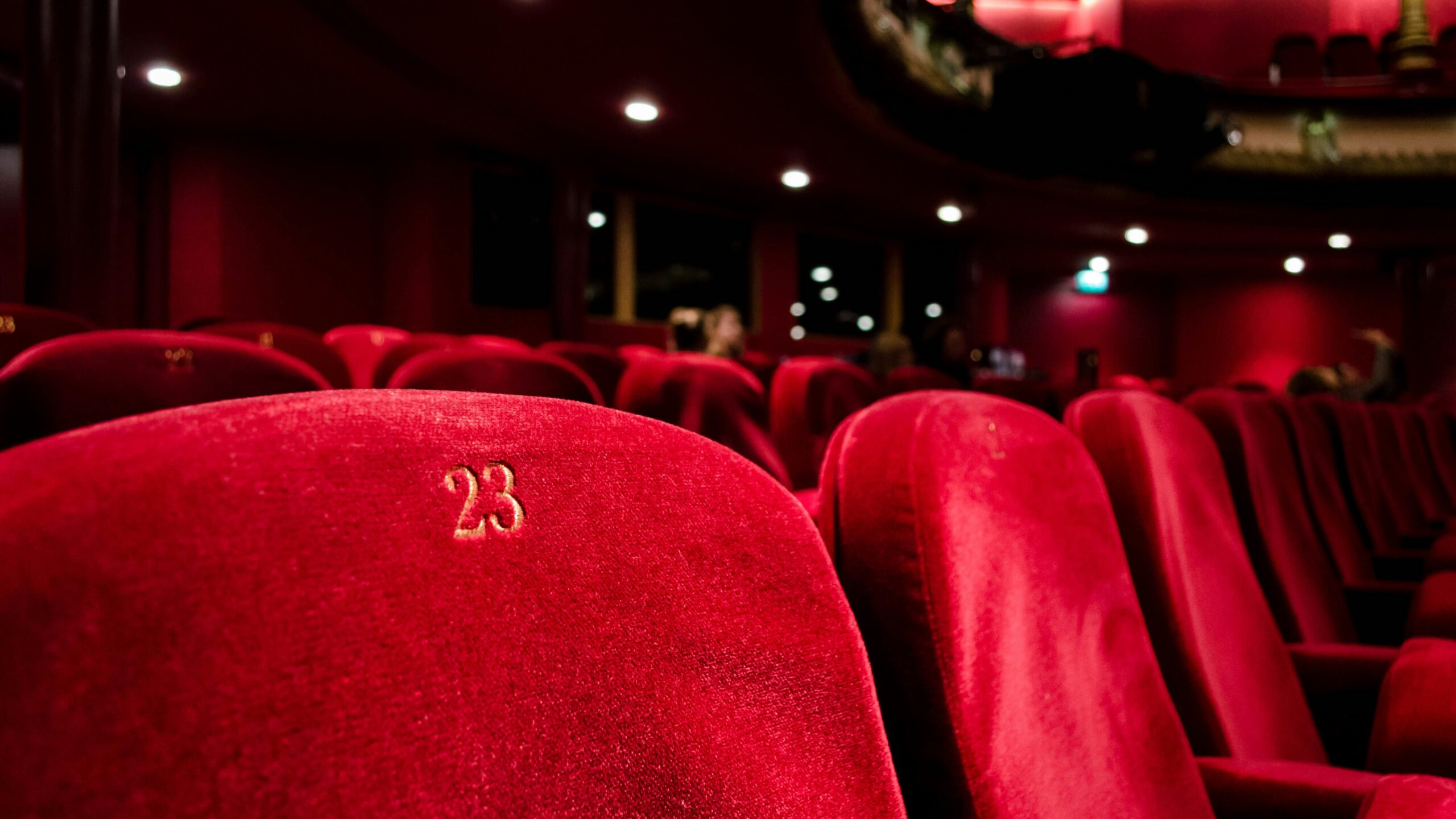 Rows of red theatre chairs