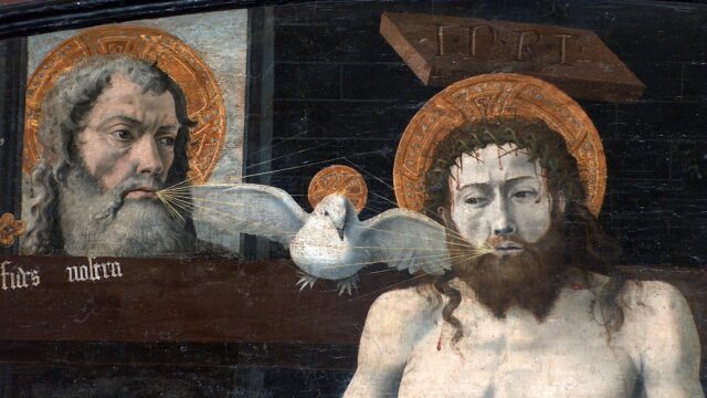 Portrayal of God the Father, Jesus the Son, and the dove of the Holy Spirit