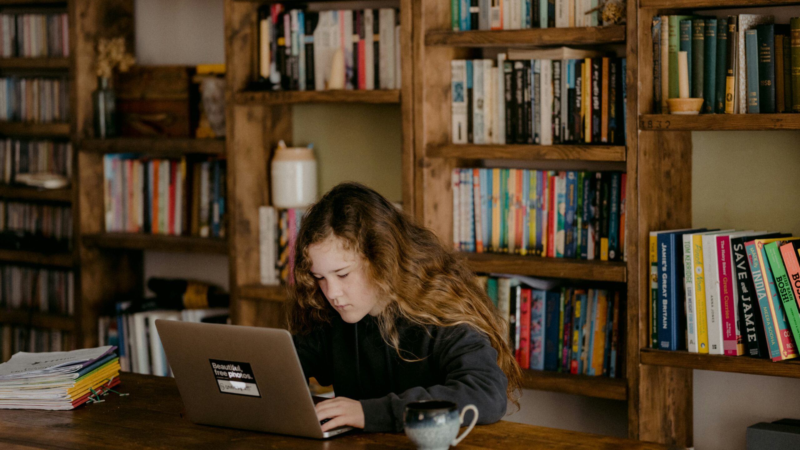 girl reading in a library
