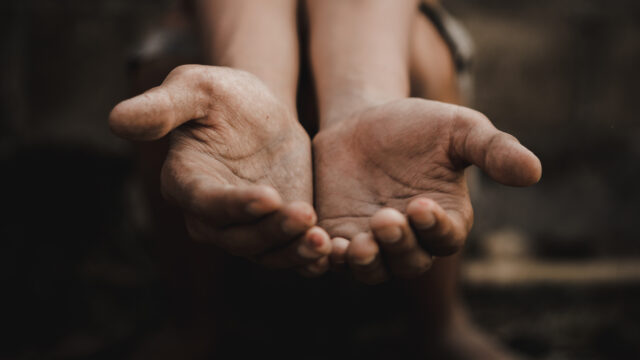 hands outreaching and open