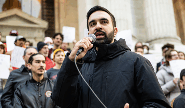 Zohran Mamdani speaking to crowd