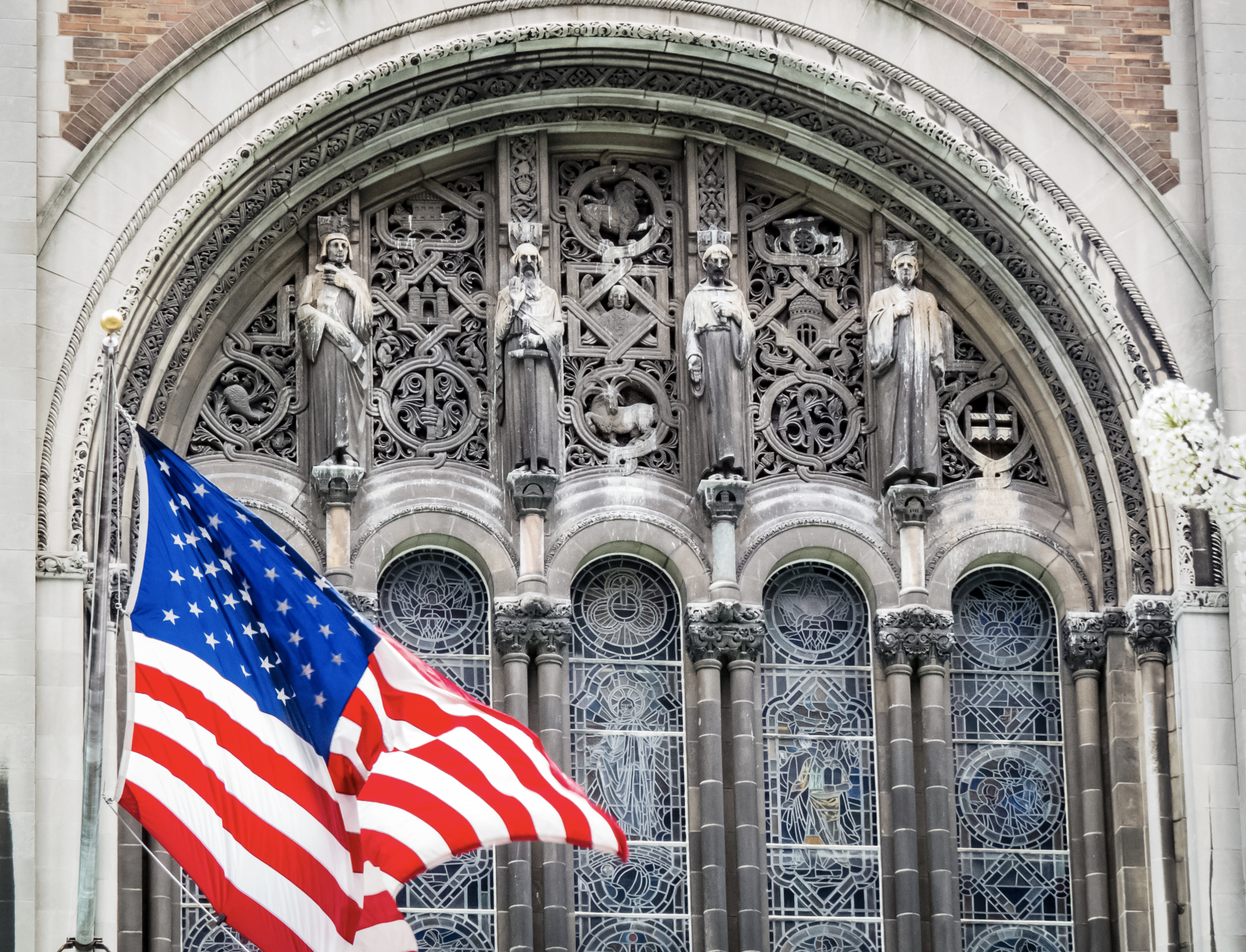 flag in front of building