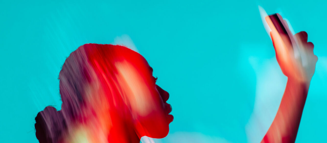 red figure blue background