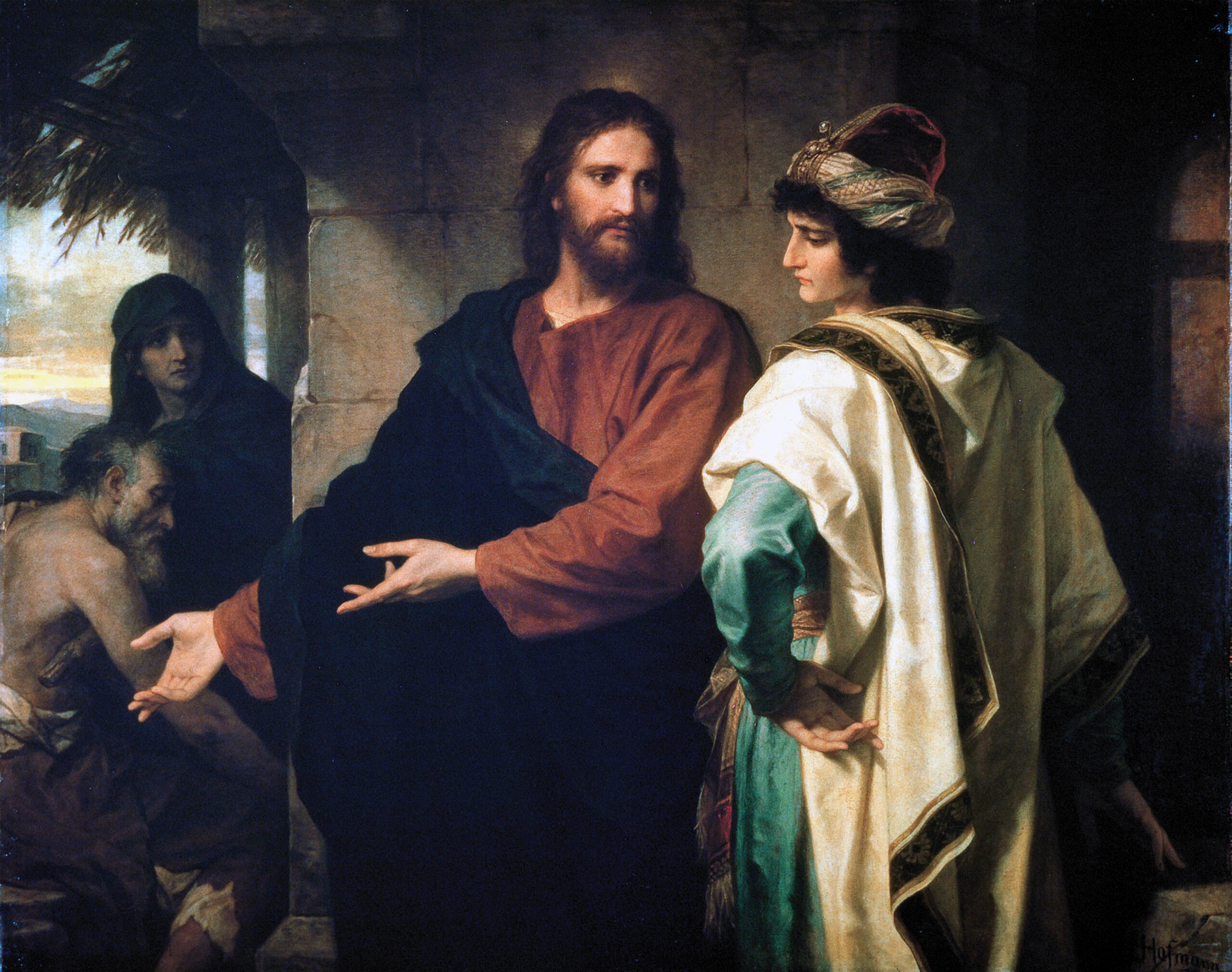 jesus pointing and man looking