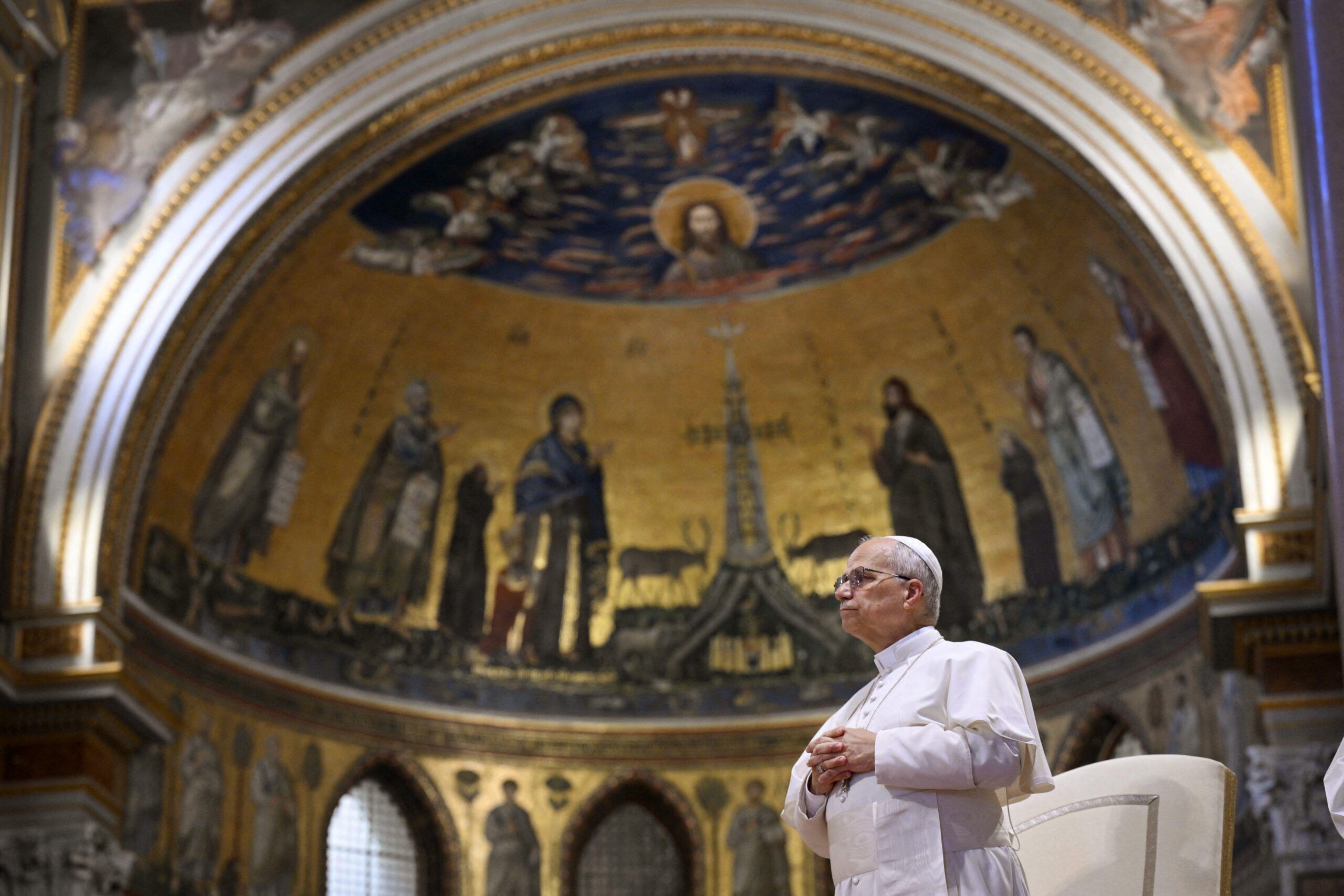 Pope Leo XIV meets the clergy and faithful of the Diocese of Rome during a diocesan assembly at the Basilica of St John Lateran